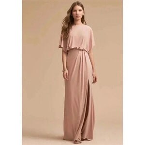 NWT Anthropologie BHLDN Lena Jersey Flutter Sleeve Maxi Dress Wedding MOB Pink